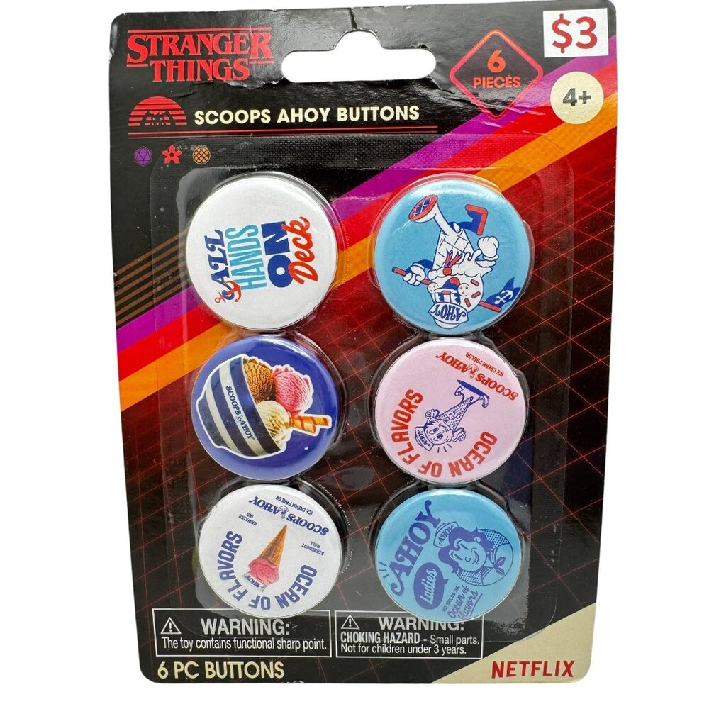 Stranger Things Scoops Ahoy 6-Pack Buttons Netflix Limited Edition
